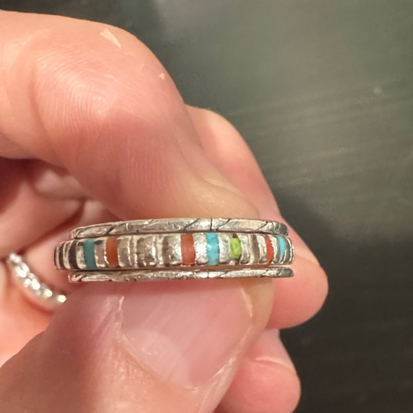 Silver Multicolor Inlay Ring - Picture 6 of 10